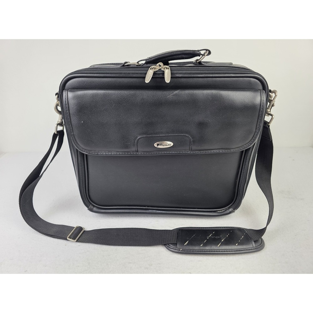 Targus Black Leather Laptop‎ Computer Case Bag Shoulder Strap Luggage *READ*